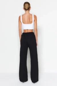 TRENDYOLMİLLA Black Wideleg/Comfortable Cut with pocket Corded Thick/Inner Fleece Knitting Sweatpants Pants - Image 6