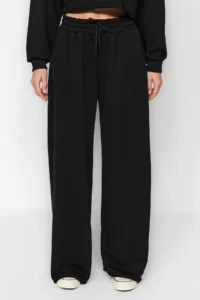 TRENDYOLMİLLA Black Thick Extra Wide Leg High Waist Knitting Sweatpants Pants - Image 4