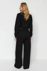 TRENDYOLMİLLA Black Thick Extra Wide Leg High Waist Knitting Sweatpants Pants - Image 5