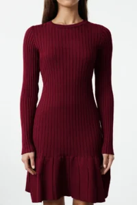 TRENDYOLMİLLA Burgundy Mini pleated Knit Dress - Image 3