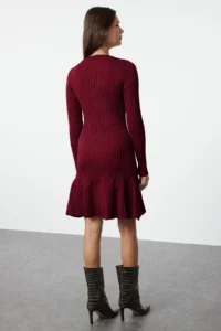 TRENDYOLMİLLA Burgundy Mini pleated Knit Dress - Image 5