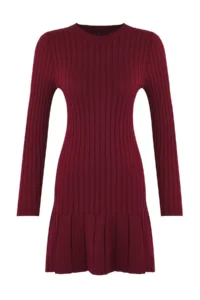 TRENDYOLMİLLA Burgundy Mini pleated Knit Dress - Image 6