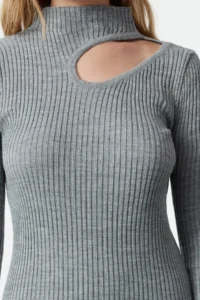 TRENDYOLMİLLA Anthracite Midi Knitwear Polo Shirt Collar Dress - Image 3
