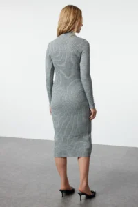 TRENDYOLMİLLA Anthracite Midi Knitwear Polo Shirt Collar Dress - Image 5