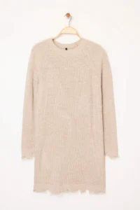 TRENDYOLMİLLA Beige Short/Mini Wide Pattern Flowing Detailed Knit Dress - Image 7