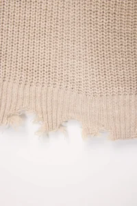 TRENDYOLMİLLA Beige Short/Mini Wide Pattern Flowing Detailed Knit Dress - Image 8