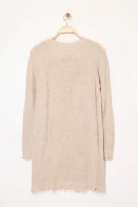 TRENDYOLMİLLA Beige Short/Mini Wide Pattern Flowing Detailed Knit Dress - Image 9