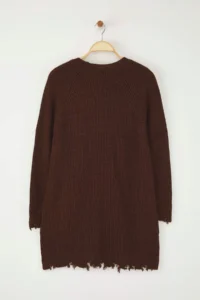 TRENDYOLMİLLA Brown Short/Mini Wide Pattern Flowing Detailed Knit Dress - Image 7