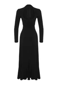 TRENDYOLMİLLA Black Low-cut back Skirt with flywheel High Neck Maxi Length Flexible Knitting Dress - Image 6