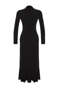 TRENDYOLMİLLA Black Low-cut back Skirt with flywheel High Neck Maxi Length Flexible Knitting Dress - Image 7