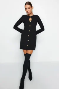 TRENDYOLMİLLA Black A-Cut/Life Form Short / Mini Weaving Dress