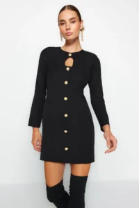 TRENDYOLMİLLA Black A-Cut/Life Form Short / Mini Weaving Dress - Image 2