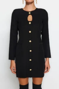 TRENDYOLMİLLA Black A-Cut/Life Form Short / Mini Weaving Dress - Image 3