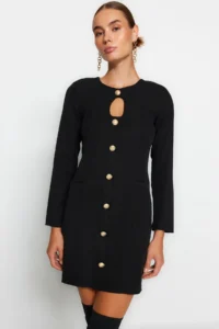 TRENDYOLMİLLA Black A-Cut/Life Form Short / Mini Weaving Dress - Image 5
