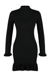 TRENDYOLMİLLA Black Mini Volan Detailed Knit Dress - Image 6