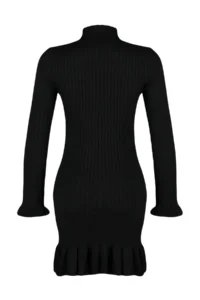 TRENDYOLMİLLA Black Mini Volan Detailed Knit Dress - Image 7