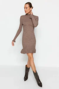 TRENDYOLMİLLA Mink Mini Volan Detailed Knit Dress - Image 2
