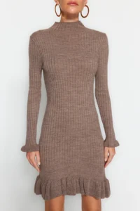 TRENDYOLMİLLA Mink Mini Volan Detailed Knit Dress - Image 4