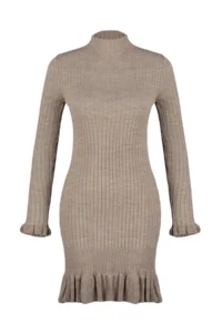 TRENDYOLMİLLA Mink Mini Volan Detailed Knit Dress - Image 6