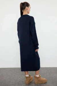 TRENDYOLMİLLA More Sustainable NAVY BLUE Midi Soft textured Knit Dress - Image 5