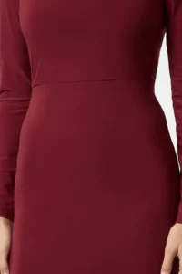 TRENDYOLMİLLA Burgundy Maxi with flywheel Square Neck Fitted Maxi Flexible Knitting Dress - Image 3