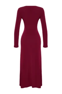TRENDYOLMİLLA Burgundy Maxi with flywheel Square Neck Fitted Maxi Flexible Knitting Dress - Image 7
