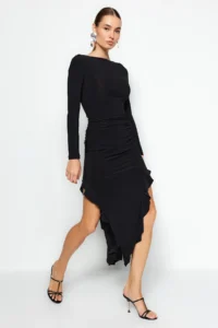 TRENDYOLMİLLA Black Skirt with flywheel Kayık Kaya Maxi Flexible Knitting Dress - Image 2