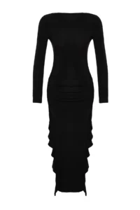 TRENDYOLMİLLA Black Skirt with flywheel Kayık Kaya Maxi Flexible Knitting Dress - Image 6