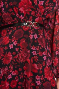 TRENDYOLMİLLA Burgundy Floral skater/Belden Flared Midi Weaving Siphon Dress - Image 5