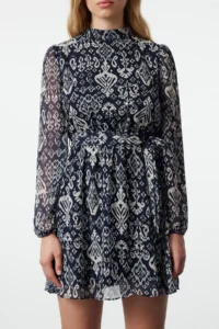 TRENDYOLMİLLA NAVY BLUE Ethnic High Neck A-Cut/Life Form Short / Mini Weaving Siphon Dress - Image 5