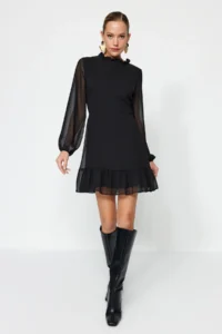 TRENDYOLMİLLA Black A-Cut/Life Form Short / Mini Weaving Siphon Dress - Image 11