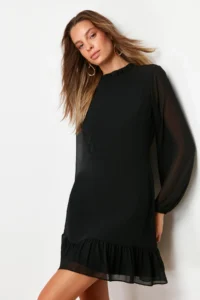 TRENDYOLMİLLA Black A-Cut/Life Form Short / Mini Weaving Siphon Dress - Image 3