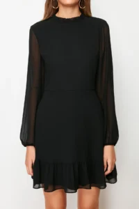 TRENDYOLMİLLA Black A-Cut/Life Form Short / Mini Weaving Siphon Dress - Image 4