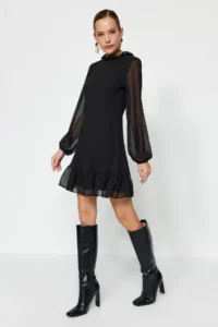 TRENDYOLMİLLA Black A-Cut/Life Form Short / Mini Weaving Siphon Dress - Image 7