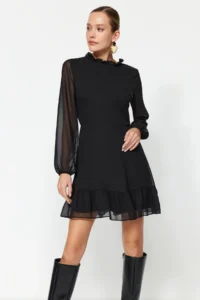 TRENDYOLMİLLA Black A-Cut/Life Form Short / Mini Weaving Siphon Dress - Image 8