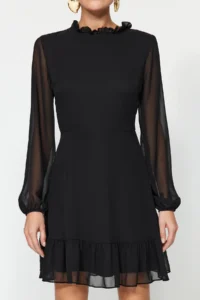 TRENDYOLMİLLA Black A-Cut/Life Form Short / Mini Weaving Siphon Dress - Image 9