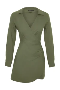 TRENDYOLMİLLA Khaki Double breasted A-Cut/Life Form Short / Mini Weaving Dress - Image 6