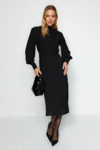 TRENDYOLMİLLA Black Midi slit Weaving Dress - Image 2