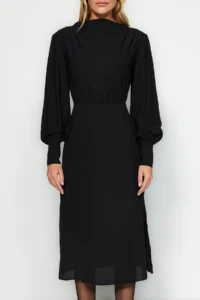 TRENDYOLMİLLA Black Midi slit Weaving Dress - Image 4