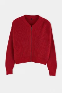 TRENDYOLMİLLA Dark Red Wide Pattern Bomber Jacket Jacket Collar Zippered Knitwear Cardigan - Image 4
