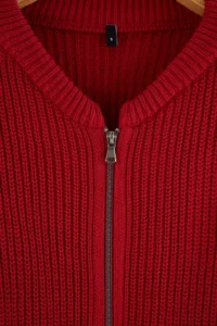 TRENDYOLMİLLA Dark Red Wide Pattern Bomber Jacket Jacket Collar Zippered Knitwear Cardigan - Image 5