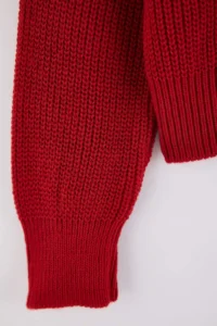 TRENDYOLMİLLA Dark Red Wide Pattern Bomber Jacket Jacket Collar Zippered Knitwear Cardigan - Image 6