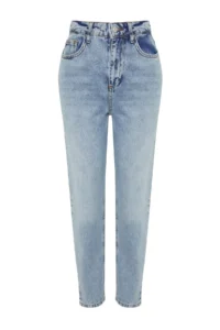 TRENDYOLMİLLA Light BLUE High Waist Mom 100% Cotton Non-Stretch jeans - Image 7