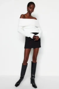 TRENDYOLMİLLA Ecru Carmen Collar Hairy/Beard Thread Knitwear Sweater - Image 2