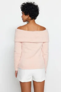 TRENDYOLMİLLA Powder PINK Carnen Collar Hairy/Beard Thread Knitwear Sweater - Image 5