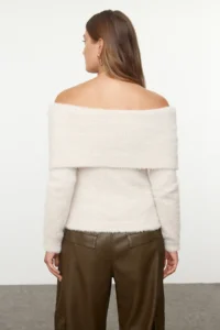 TRENDYOLMİLLA Stone Carmen Collar Hairy/Beard Thread Knitwear Sweater - Image 5