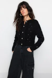 TRENDYOLMİLLA Black Double Sided Usable Knitwear Sweater-Cardigan - Image 3