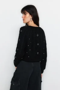 TRENDYOLMİLLA Black Double Sided Usable Knitwear Sweater-Cardigan - Image 4