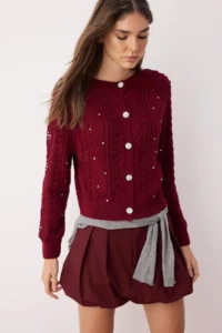 TRENDYOLMİLLA Burgundy Double Sided Usable Knitwear Sweater-Cardigan