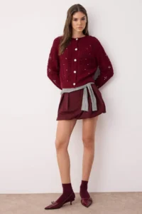 TRENDYOLMİLLA Burgundy Double Sided Usable Knitwear Sweater-Cardigan - Image 2